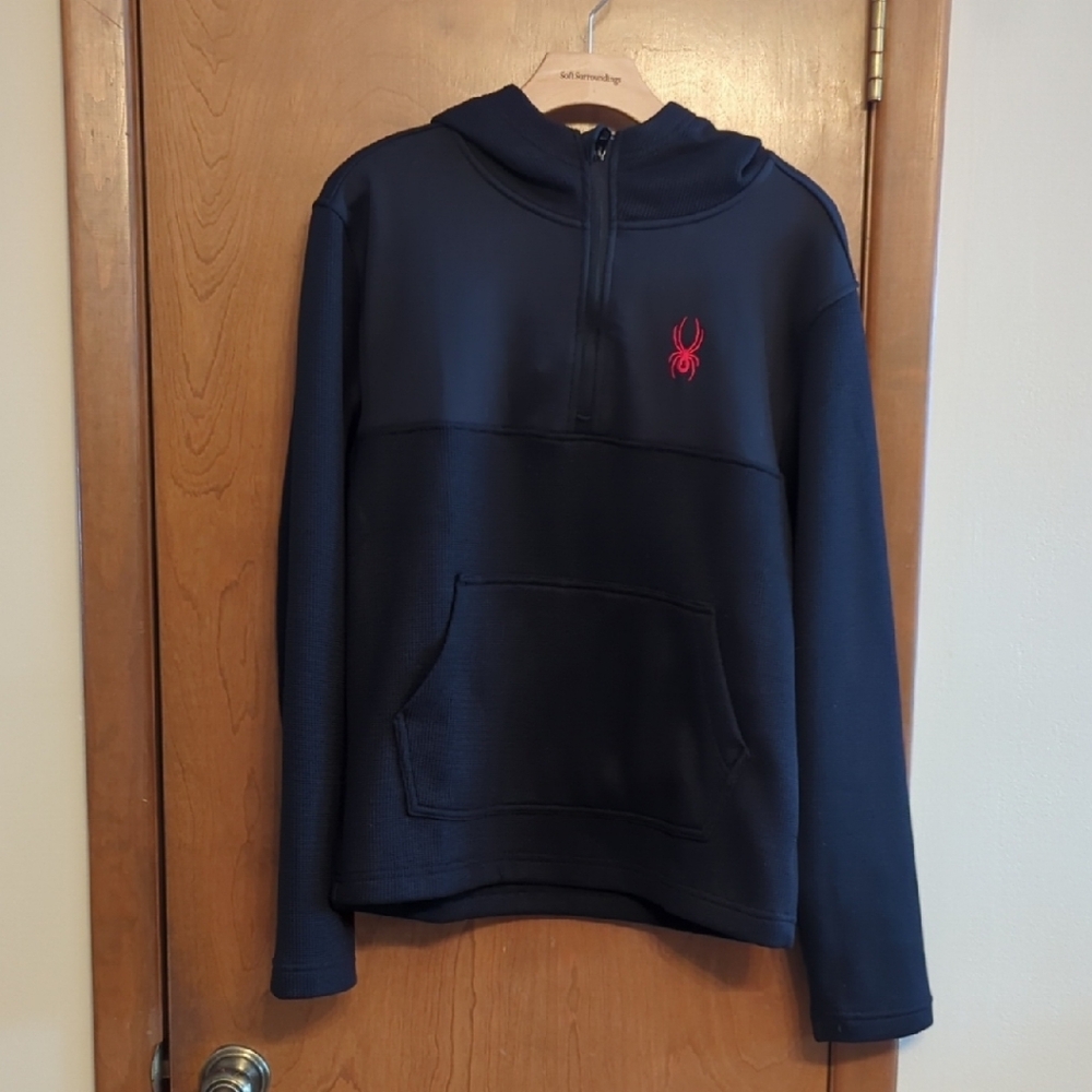 Spyder Black Hoodie with Red Spider Logo - Men's Size Small, New with Tags